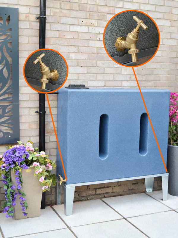 400 Litre Slimline Water Butt in Blue Marble - Double Outlet